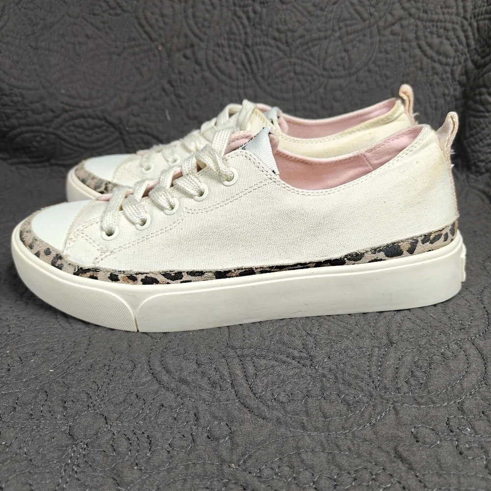 Kate Spade New York Women's Kaia Leopard Print Trim Platform Sneakers Canvas 7B